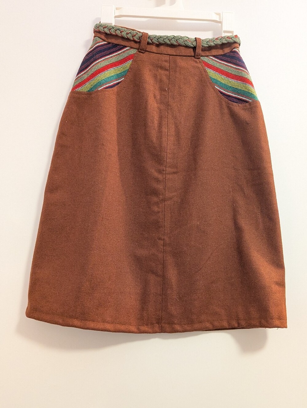 Vintage Wool A-Line Skirt with Braided Waistband